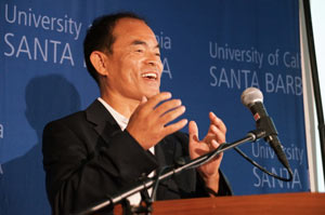 Nakamura at the press conference for his Nobel Prize in Physics. (Photo Credit: Sonia Fernandez.) 