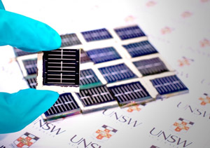 The new high-efficiency, low-toxicity solar cells developed by UNSW's Australian Centre for Advanced Photovoltaics. 