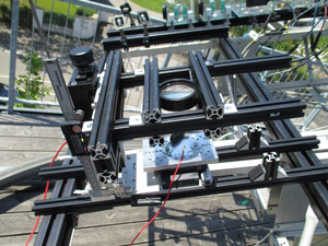 The record 43.4%-efficient CPV mini-module, consisting of four-junction solar cells. 