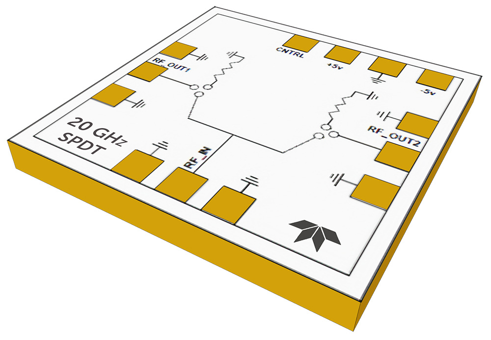 Teledyne e2v HiRel 20GHz SPDT absorptive RF switch. 