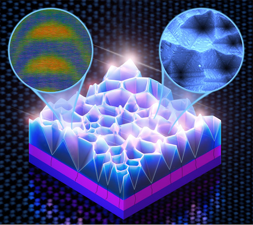 A new method of quantum dot fabrication has been demonstrated by making use of intrinsic defects in LED materials. Through the formation of pyramids, localized bright luminescence emanates from the pyramid apexes containing indium-rich quantum dots. Credits: Singapore-MIT Alliance for Research and Technology (SMART). 